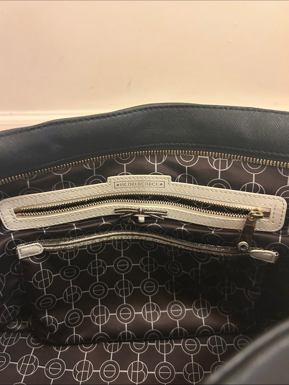 henri bendel Black Satchel with Gold Accent Logo Charm - Picture 6 of 11